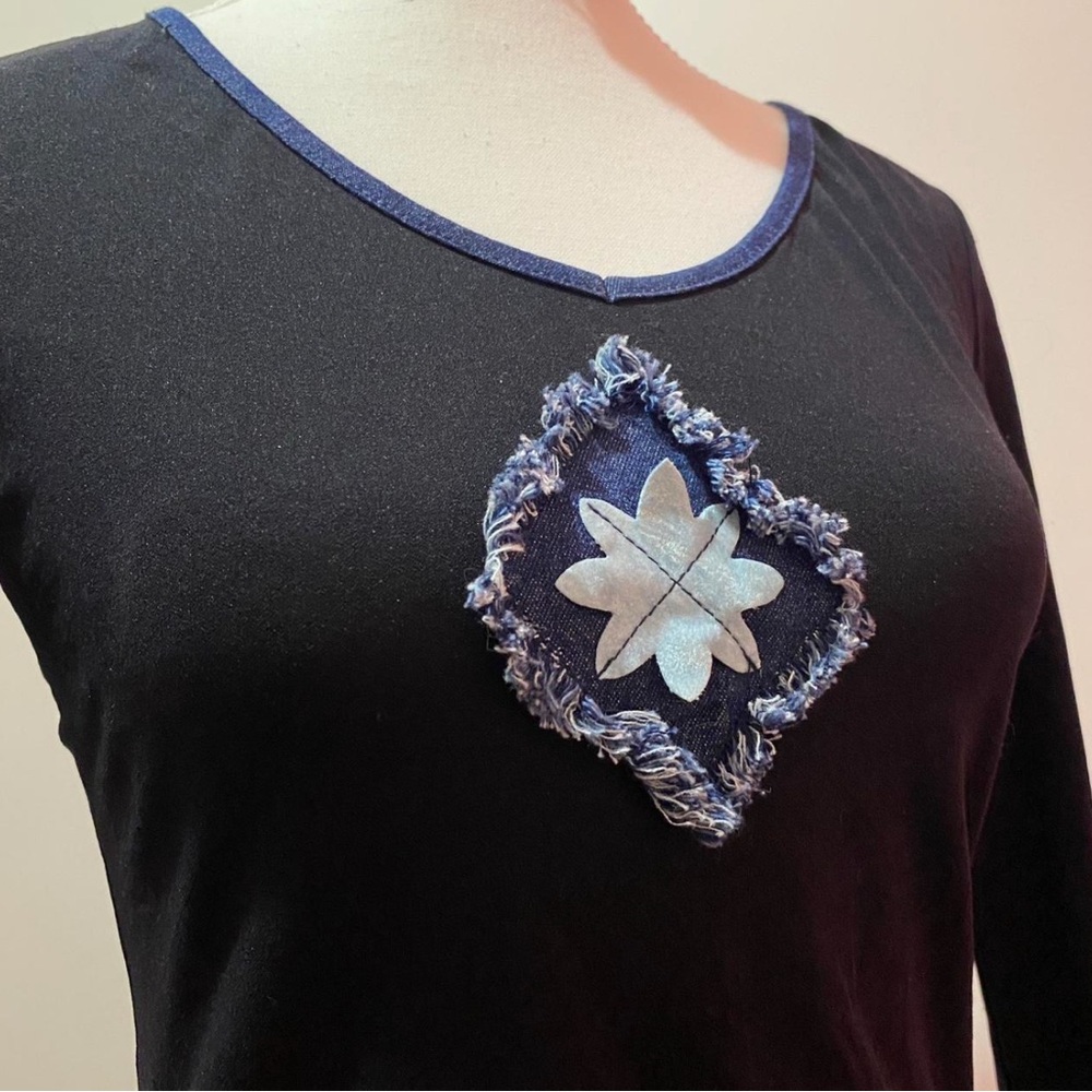 Y2K Morgan De Toi Denim Detail Butterfly Sleeve Top - Picture 2 of 5